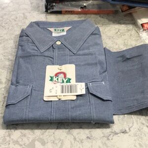 Vintage KEY Blue Chambray Western Shirt, Long Sleeve NOS